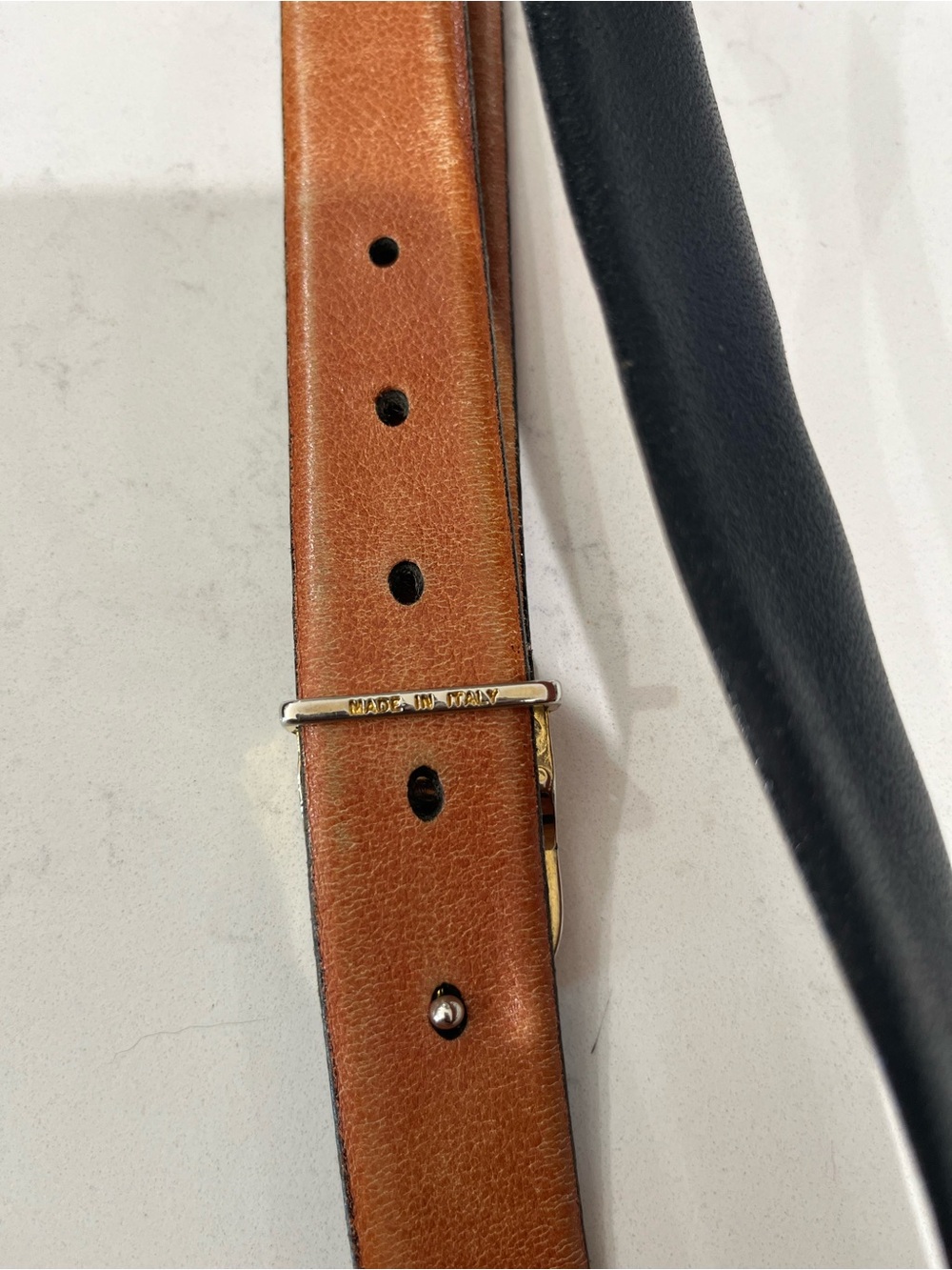 Vintage Black Belt with Burgundy and Gold Accent - Picture 2 of 4
